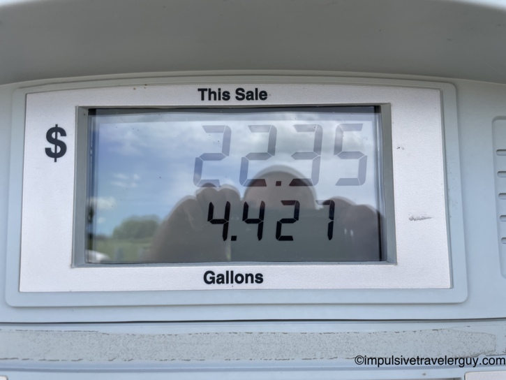 Kwik Trip pump display at the end of the second fill-up — $22.35 for 4.427 gallons.
